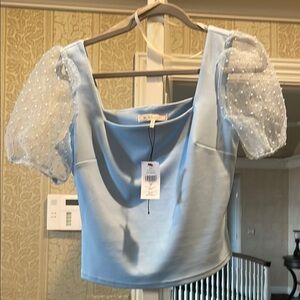 BCBGeneration Blue Puff Sleeve Crop Top